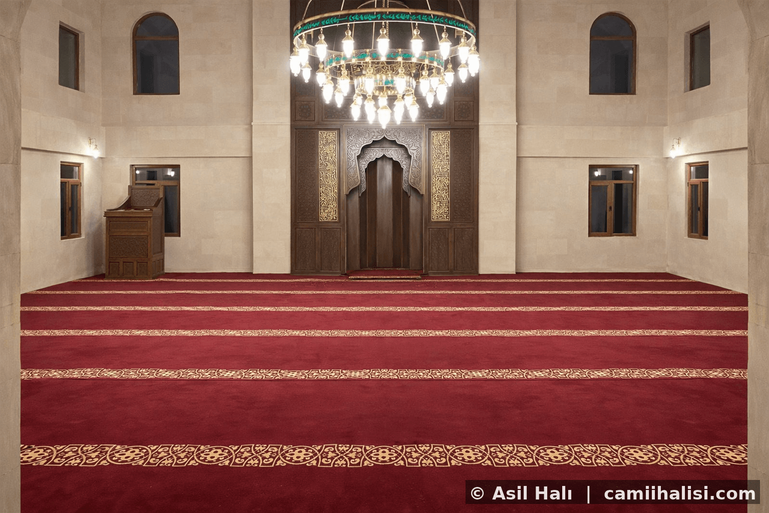 Saflı cami halısı görsel — saf çizgili turkuaz tonda cami halısı